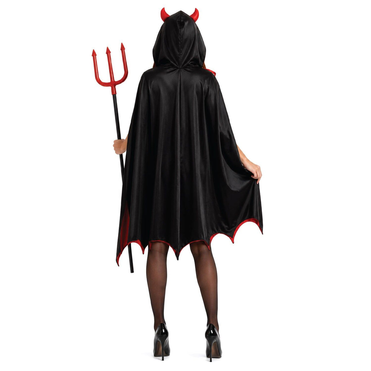 Womens Vampire Devil Cape Costume w/ Horned Hood - Black/Red (Halloween Party Outfit)