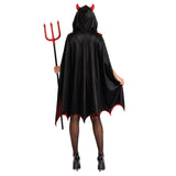 Womens Vampire Devil Cape Costume w/ Horned Hood - Black/Red (Halloween Party Outfit)