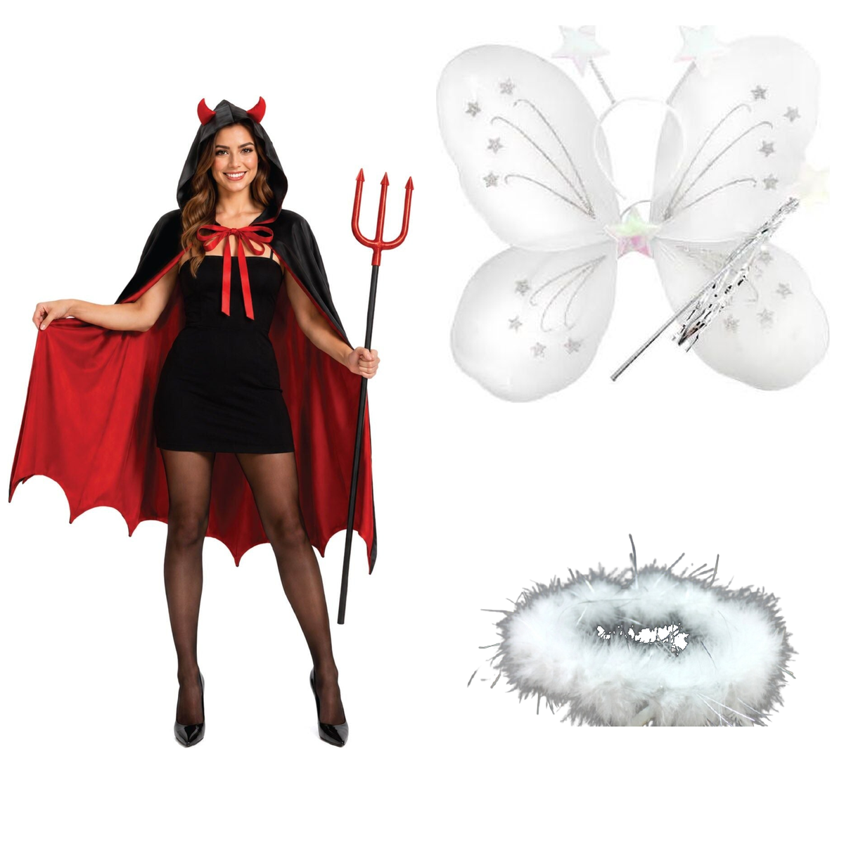Angel & Devil Family Costume Set - devil cape, angel wings and halo