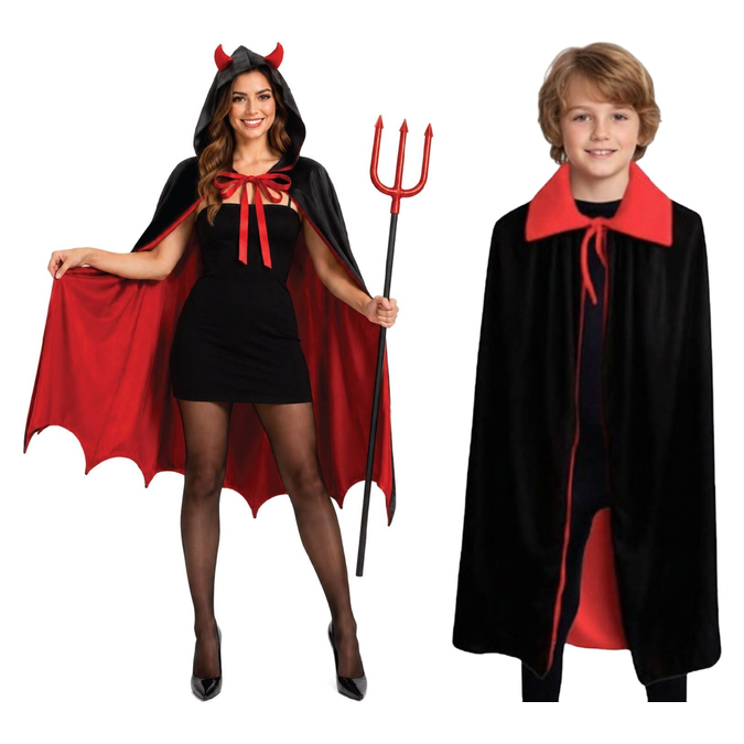 Vampire Family Costume Set - Womens & Kids Devil Cape Halloween Fancy Dress