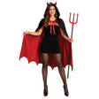 Womens Vampire Devil Cape Costume Set - Horned Hood Cape & Trident (Halloween Party Outfit)