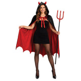 Womens Vampire Devil Cape Costume Set - Horned Hood Cape & Trident (Halloween Party Outfit)