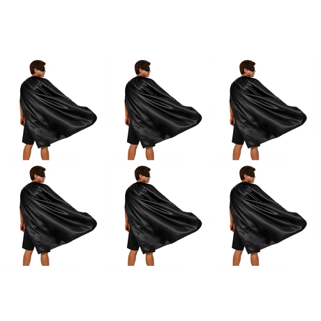 6x Long Black Cape Bulk Pack - Vampire Cloak/Adults Superhero Costume for Halloween/Fancy Dress Party