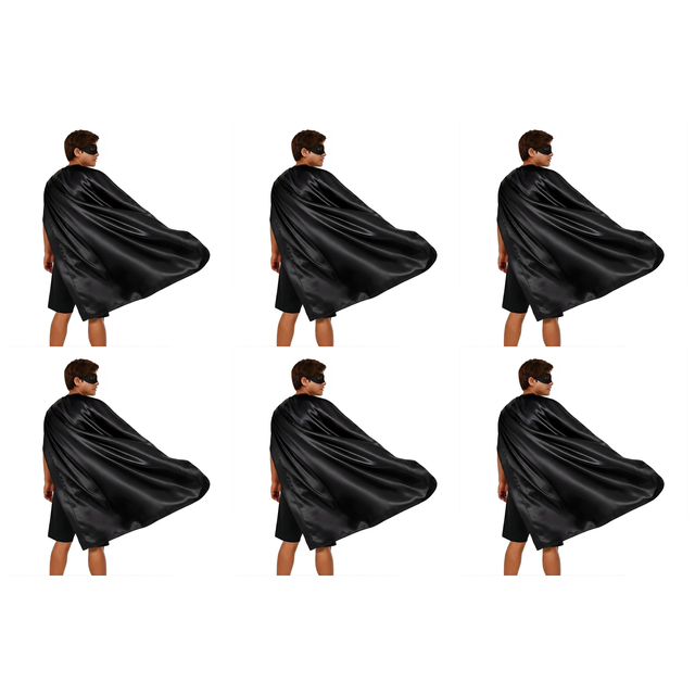 6x Long Black Cape Bulk Pack - Vampire Cloak/Adults Superhero Costume for Halloween/Fancy Dress Party