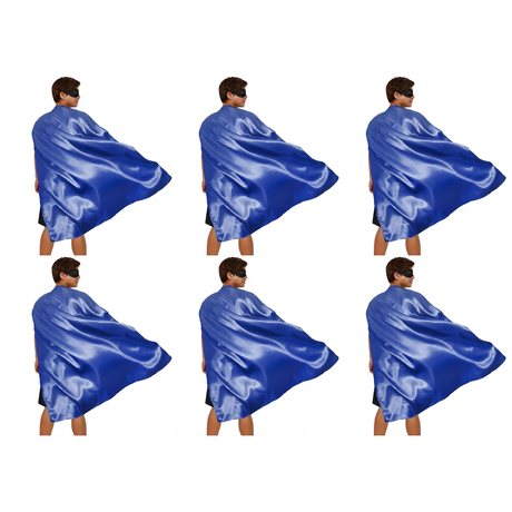 6x Long Blue Cape Bulk Pack - Vampire Cloak/Adults Superhero Costume for Halloween/Fancy Dress Party