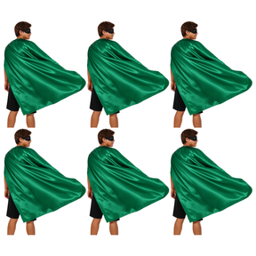 6x Long Green Cape Bulk Pack - Vampire Cloak/Adults Superhero Costume for Halloween/Fancy Dress Party