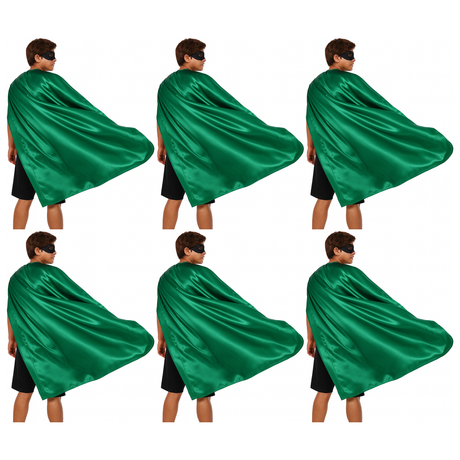 6x Long Green Cape Bulk Pack - Vampire Cloak/Adults Superhero Costume for Halloween/Fancy Dress Party