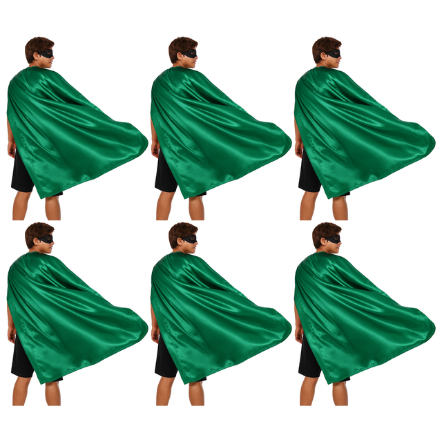 6x Long Green Cape Bulk Pack - Vampire Cloak/Adults Superhero Costume for Halloween/Fancy Dress Party