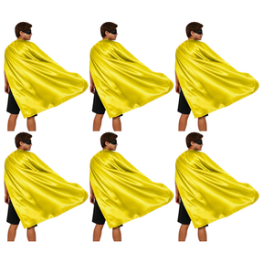 6x Long Yellow Cape Bulk Pack - Vampire Cloak/Adults Superhero Costume for Halloween/Fancy Dress Party