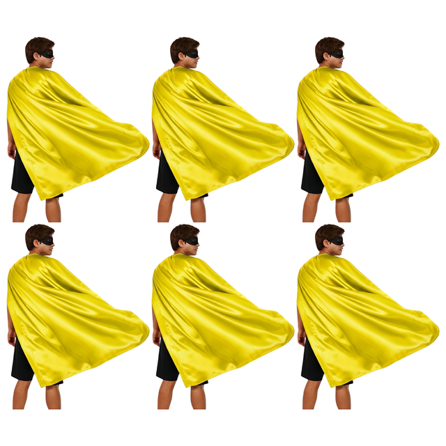 6x Long Yellow Cape Bulk Pack - Vampire Cloak/Adults Superhero Costume for Halloween/Fancy Dress Party