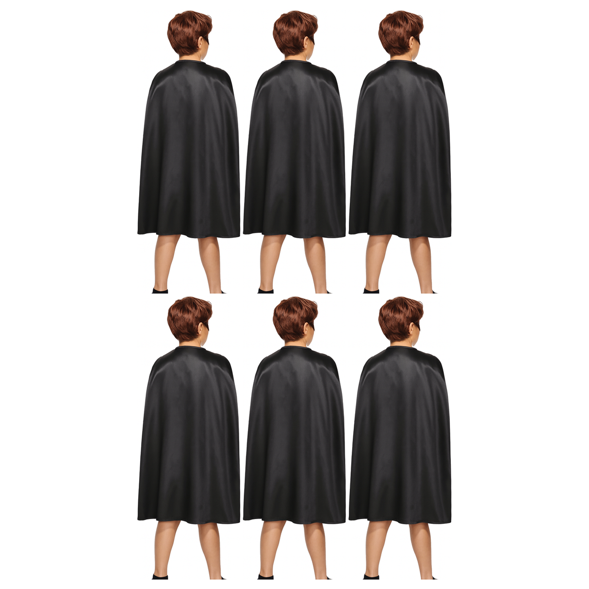 6x Medium Black Cape Bulk Pack - Vampire Cloak/Superhero Costume for Halloween/Fancy Dress Party