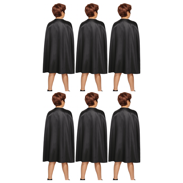 6x Medium Black Cape Bulk Pack - Vampire Cloak/Superhero Costume for Halloween/Fancy Dress Party