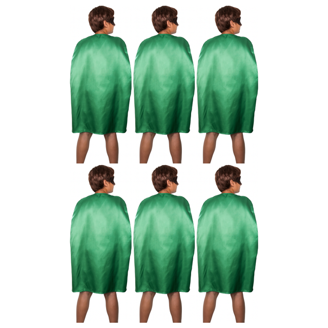 6x Medium Green Cape Bulk Pack - Vampire Cloak/Superhero Costume for Halloween/Fancy Dress Party