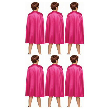 6x Medium Pink Cape Bulk Pack - Vampire Cloak/Superhero Costume for Halloween/Fancy Dress Party