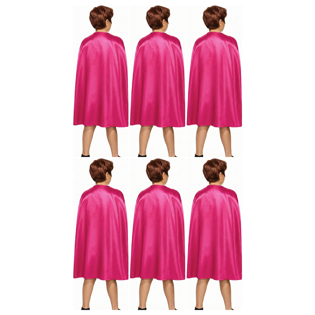 6x Medium Pink Cape Bulk Pack - Vampire Cloak/Superhero Costume for Halloween/Fancy Dress Party