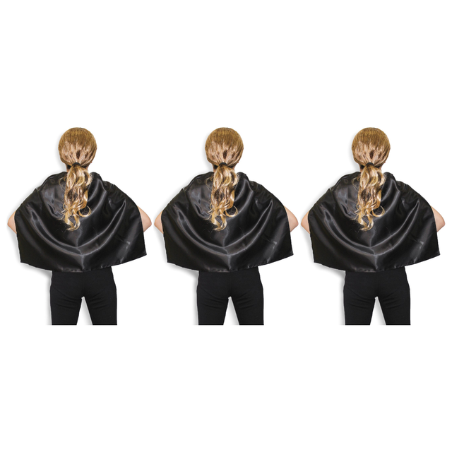 3x Short Black Cape Pack - Vampire Cloak/Kids Superhero Costume for Halloween/Fancy Dress Party