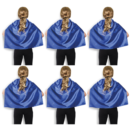 6x Short Blue Cape Bulk Pack - Vampire Cloak/Kids Superhero Costume for Halloween/Fancy Dress Party