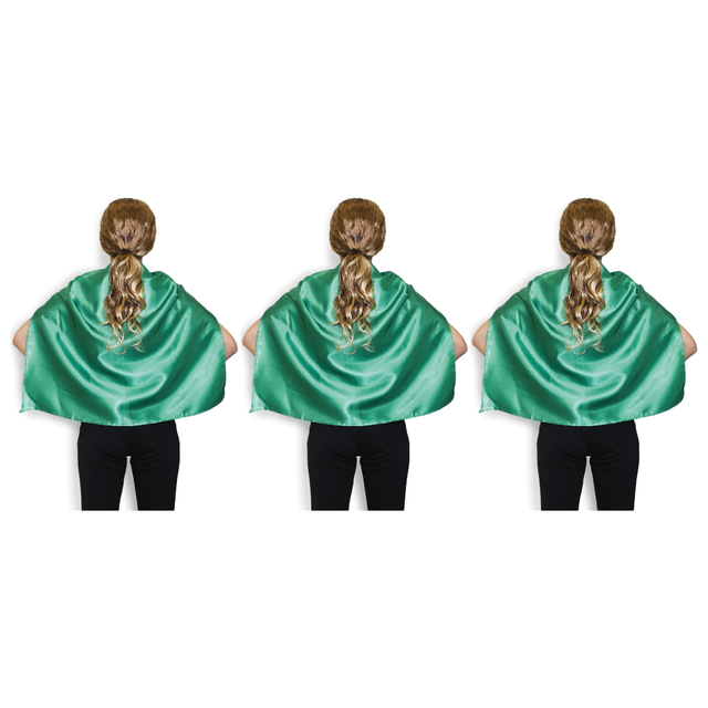 3x Short Green Cape Pack - Vampire Cloak/Kids Superhero Costume for Halloween/Fancy Dress Party