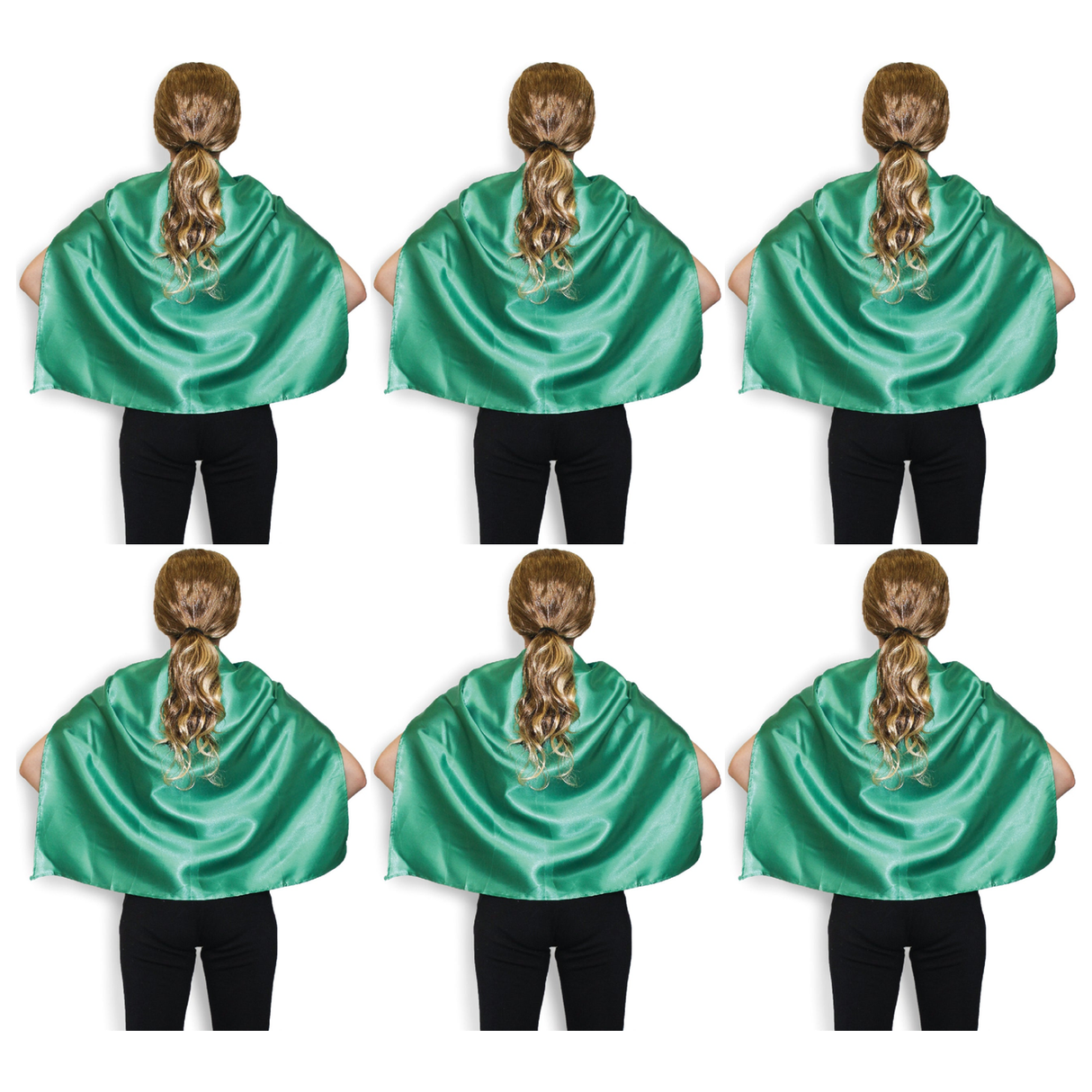 6x Short Green Cape Bulk Pack - Vampire Cloak/Kids Superhero Costume for Halloween/Fancy Dress Party