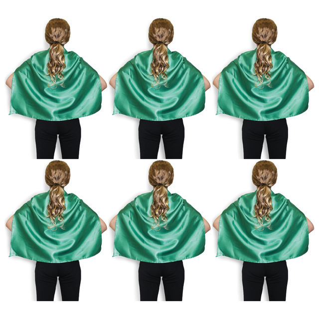 6x Short Green Cape Bulk Pack - Vampire Cloak/Kids Superhero Costume for Halloween/Fancy Dress Party