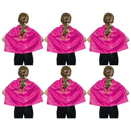 6x Short Pink Cape Bulk Pack - Vampire Cloak/Kids Superhero Costume for Halloween/Fancy Dress Party