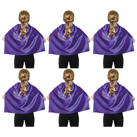 6x Short Purple Cape Bulk Pack - Vampire Cloak/Kids Superhero Costume for Halloween/Fancy Dress Party