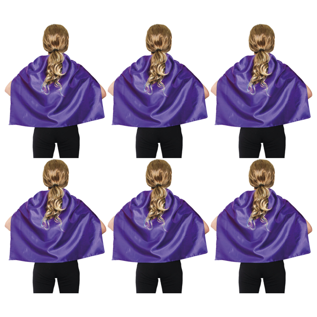 6x Short Purple Cape Bulk Pack - Vampire Cloak/Kids Superhero Costume for Halloween/Fancy Dress Party