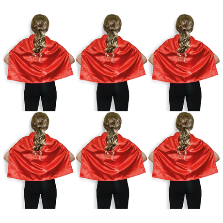 6x Short Red Cape Bulk Pack - Vampire Cloak/Kids Superhero Costume for Halloween/Fancy Dress Party