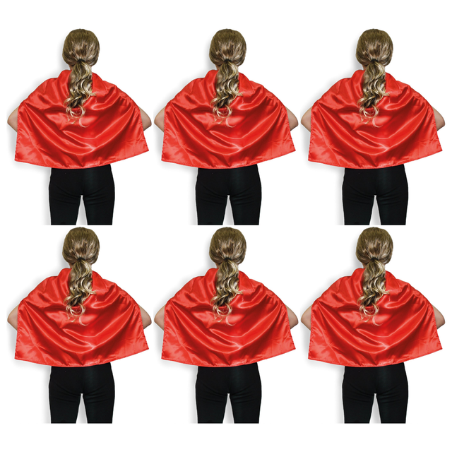 6x Short Red Cape Bulk Pack - Vampire Cloak/Kids Superhero Costume for Halloween/Fancy Dress Party