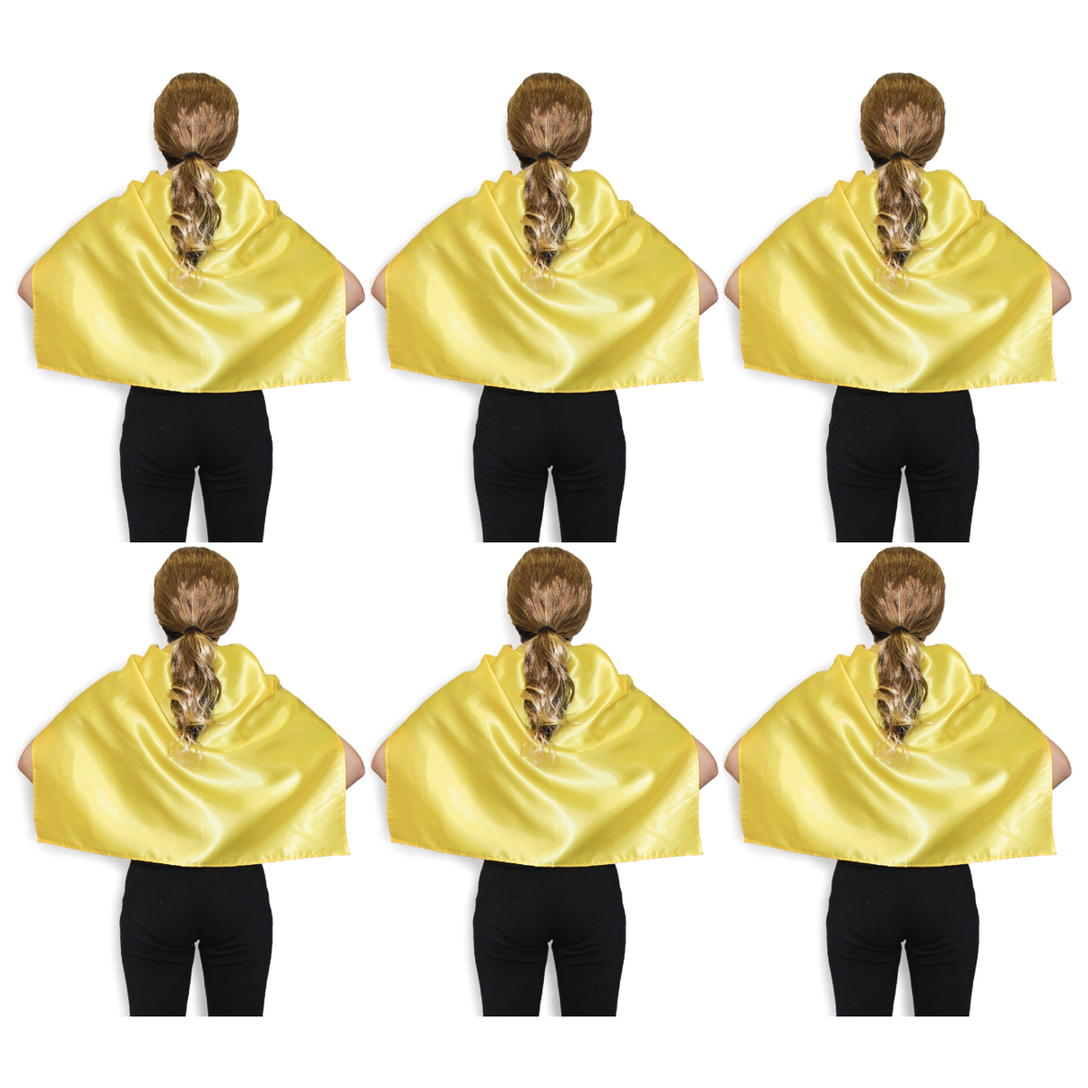 6x Short Yellow Cape Bulk Pack - Vampire Cloak/Kids Superhero Costume for Halloween/Fancy Dress Party