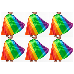 6x Adult Rainbow Cape Bulk Pack - Deluxe Gay Pride Costume/LGBT Fancy Dress Party