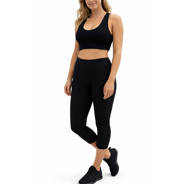 Womens Black Crop Top and Leggings Set - Stretch (Gym/Yoga)