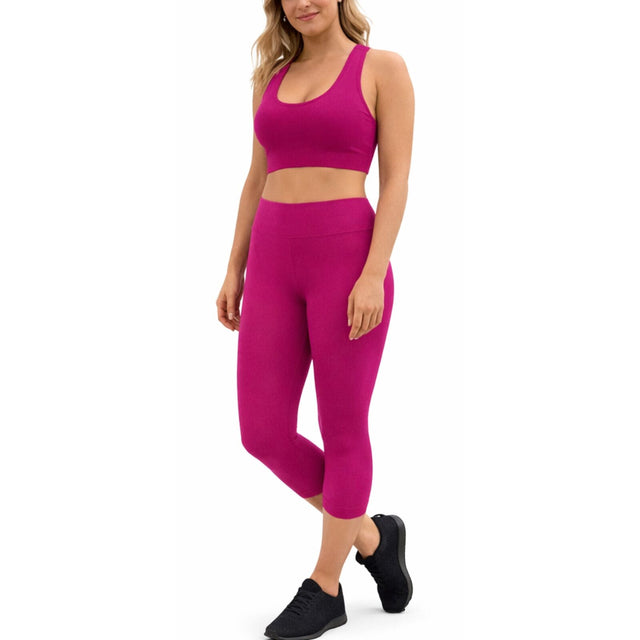 Womens Hot Pink Crop Top and Leggings Set - Stretch (Gym/Yoga)