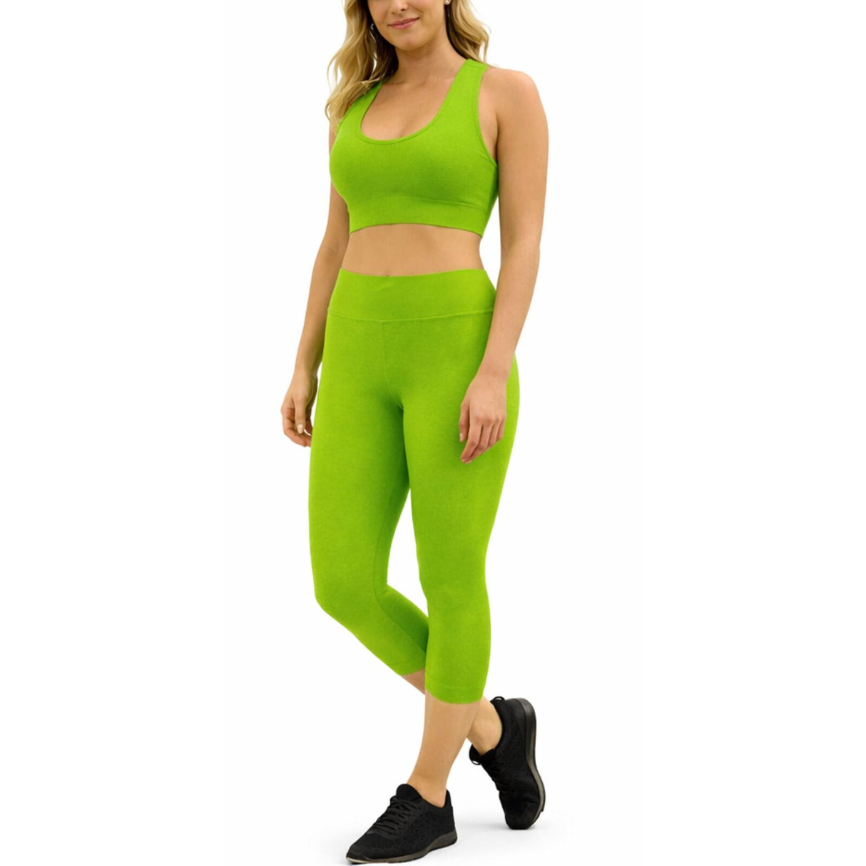 Womens Light Green Crop Top and Leggings Set - Stretch (Gym/Yoga)