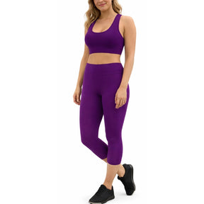 Womens Purple Crop Top and Leggings Set - Stretch (Gym/Yoga)