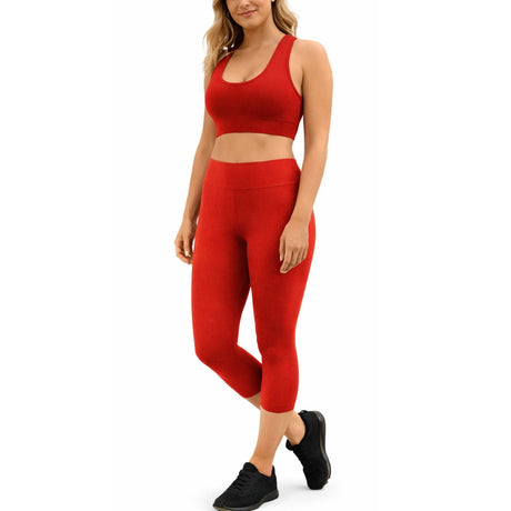 Womens Red Crop Top and Leggings Set - Stretch (Gym/Yoga)