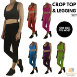 Womens CROP TOP Tank + LEGGING Pants SET Jogger Sport Party Tracksuit Gym Yoga - Blue