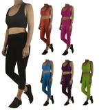 Womens CROP TOP Tank + LEGGING Pants SET Jogger Sport Party Tracksuit Gym Yoga - Black