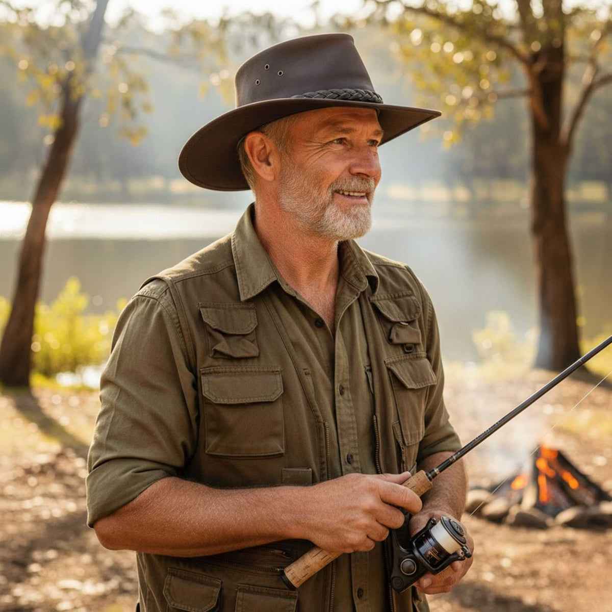 Jacaru 1220 The Aussie Buffalo Leather Hat - Brown (Water Resistant & UPF 50+)