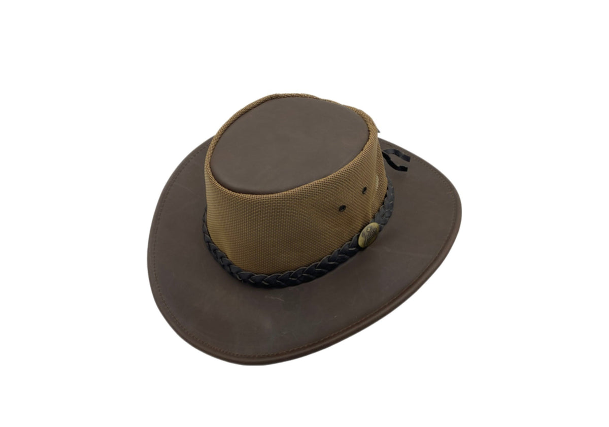 Jacaru 1102 Sunset Buffalo Leather Breeze Hat - Brown (Mesh Crown Water Resistant & UPF 50+ Made in Australia)