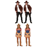 Cowboy Group Costume Set - 2x Fringed Cowboy Jacket + 2x Country Cowgirl Dress (Halloween & Fancy Dress)