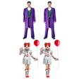 Evil Clown Group Costume Set - 2x Purple Clown Suit + 2x Womens Clown Dress (Halloween & Fancy Dress)