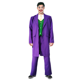 Adult Mens Halloween Purple Clown Costume Joker Creepy Evil Jester