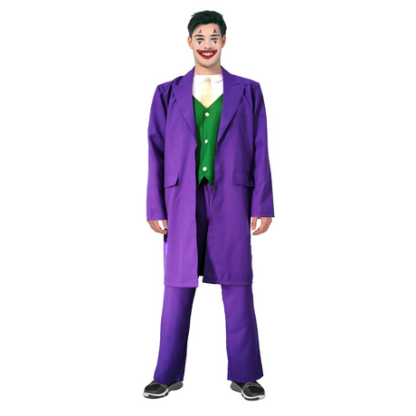 Adult Mens Halloween Purple Clown Costume Joker Creepy Evil Jester - L/XL (Heights 175cm-185cm)