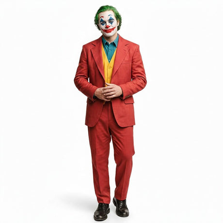 Adult Mens Halloween Maroon Clown Costume Joker Creepy Evil Jester - S/M (Heights 165cm-175cm)