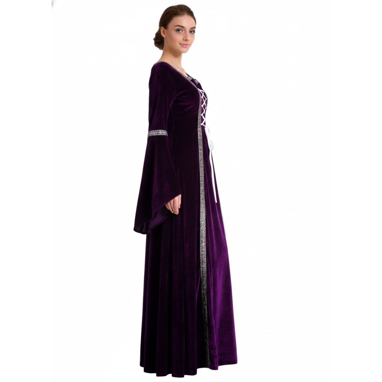 Womens Medieval Gothic Renaissance Costume Halloween Costume Party Robe - Purple 