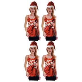 4x Womens Merry Christmas Sequin Singlet/Cami Costume Bulk Pack - (Xmas Party)