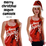 Womens Merry Christmas Sequin Singlet/Cami Costume - (Xmas Party)
