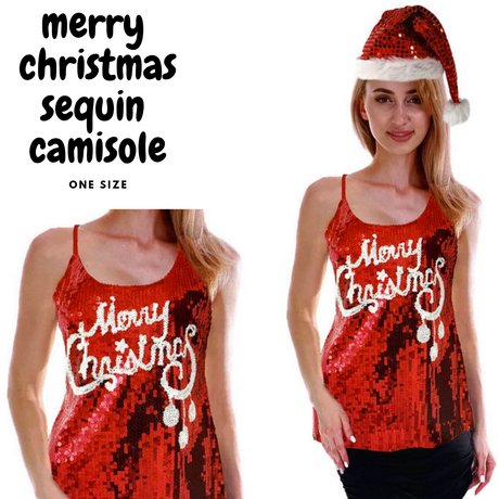 4x Womens Merry Christmas Sequin Singlet/Cami Costume Bulk Pack - Xmas Party