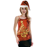 Womens Merry Christmas Tree Sequin Singlet/Cami Costume - (Xmas Party)